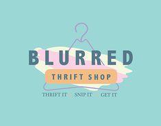 a logo for a thrift shop that is blue and pink with the words blurred on it