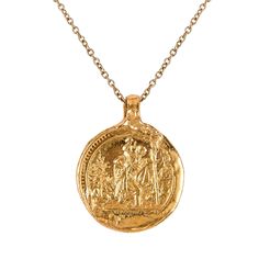 The Guardian's Necklace stands as a steadfast emblem of protection and guidance, drawing inspiration from the revered symbolism of St. Christopher and his watchful presence over travellers. Just as the saint offers solace and assurance on the journey, so too does this pendant serve as a beacon of safety and reassurance in the face of uncertainty.  Set on a 45cm trace chain. Created using 100% recycled silver & 24kt gold vermeil  Avoid contact with cosmetics, creams, and perfumes  Keep your jewel Symbolic Tarnish Resistant Medallion Necklace, Symbolic Medallion Necklace With Engraving Option, Symbolic Medallion Coin Necklace Tarnish Resistant, Tarnish Resistant Timeless Medallion Necklace, Symbolic Medallion Necklace For Commemoration, Symbolic Coin Pendant Necklace For Commemoration, Gold Ceremonial Pendant Necklace, Timeless Tarnish-resistant Medallion Necklace, Symbolic Brass Coin Necklace