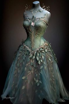 Royal Dresses Fantasy, Green Fantasy Dress, Blue Fantasy Dress, Fae Dress, Elf Dress, Magic Dress, Fairytale Fashion