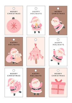 christmas tags with santa claus and presents