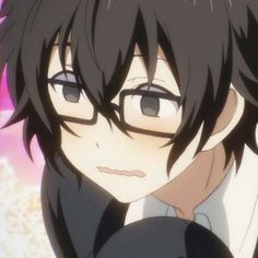 an anime character with black hair and glasses