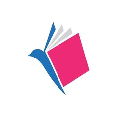 an open book with a blue bird on it and pink pages in the shape of a heart