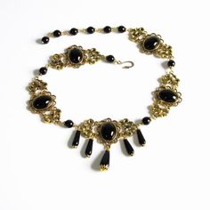 Marquise Xanthe Necklace, Renaissance necklace, Victorian necklace, renaissance jewelry antique gold Simple Frock, Edwardian Necklace, Your Cosplay, Victorian Necklace, Antique Filigree, Black Gems, Acrylic Gems, Jewel Necklace, Jewelry Antique