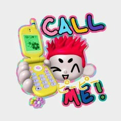 a cartoon character holding a cell phone with the words call me