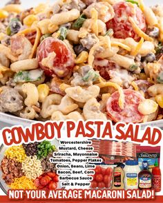 a magazine ad for macaroni salad with the title cowboy pasta, not your average macaroni salad