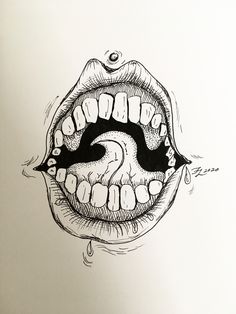 a drawing of an open mouth with teeth