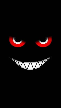 an evil looking face with red eyes and fangs on it's teeth in the dark