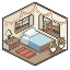 a cross stitch pattern with an image of a house