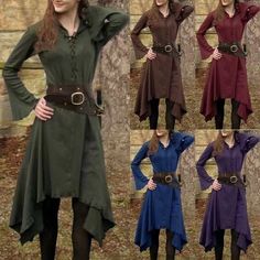 Vintage Dress for Women Solid V-neck Long Sleeve Mid-calf Length Gothic Dresses Medieval Ladies Womens Medieval Dress, Viking Halloween, Viking Halloween Costume, Vintage Carnival Party, Gothic Viking, Vikings Halloween, Medieval Costumes, Medieval Cosplay