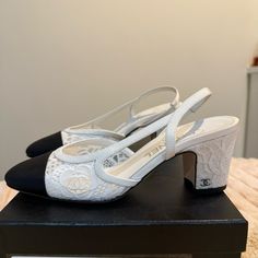 Only Worn Once And Realized They Are Too Small. Beautiful White Lace, This Shoe Is Very Rare Not One Sign Of Wear On Any Part Of The Shoe Just On The Bottom Price Is Firm Designer White Slingback Pumps With Heel Strap, Designer White Leather Slingback Pumps, White Leather Sole Slingback Pumps For Formal Occasions, Luxury White Slingback Pumps, Designer White Pointed Toe Slingback Pumps, White Designer Slingback Pumps With Pointed Toe, Chic White Slip-on Slingback Pumps, White Chic Slip-on Slingback Pumps, White Leather Slip-on Slingback Pumps