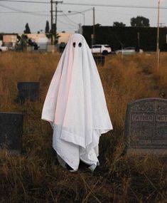 a ghostly ghost standing in the middle of a field with headscarves on it