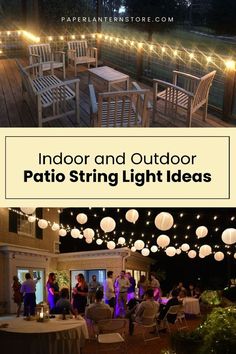 outdoor patio string light ideas with text overlay