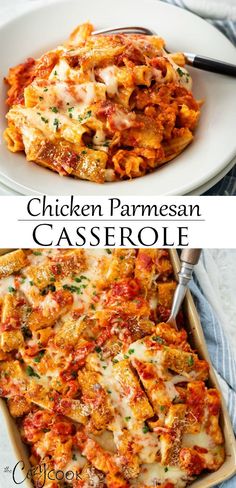 chicken parmesan casserole in a white dish