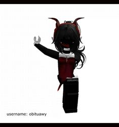 an animated image of a woman dressed in black and red with horns on her head