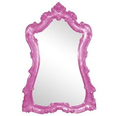 an ornate pink mirror on a white background