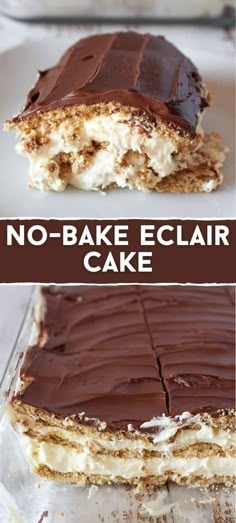 no - bake eclair cake with chocolate frosting