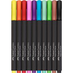 six different colored markers are lined up in the same row, with one black marker on top