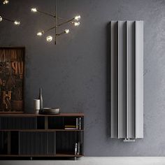 a modern radiator in the corner of a room