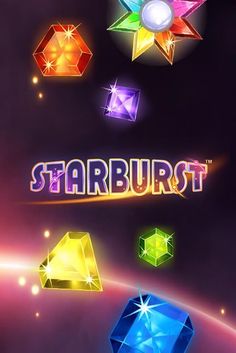 the starburst logo is surrounded by different colored diamonds and stars on a dark background