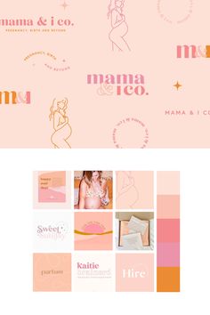 the logo for mama & leo is shown in pink, orange and gold colors with images of pregnant women