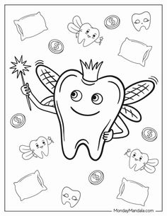 Tooth Coloring Page, Tooth Fairy Ideas Free Printable, Tooth Fairy Pictures, Dental Health Activities, Bratz Coloring, Health Activities, Puffy Paint