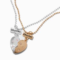 Claire's Cousins Mixed Metal Split Heart Pendant Necklaces - 2 Pack Best Cousin, Fashionable Jewelry, Stay Connected, Mixed Metals, Heart Pendant Necklace, Beaded Chain, Heart Necklace, Pendant Necklaces, Heart Pendant