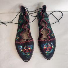 Excellent Condition Please Check The Photos Embroidered Shoes, Lace Up Flats, Espadrille Shoes, Tory Burch Shoes, Tory Burch, Espadrilles, Color Blue, Lace Up, Women Shoes