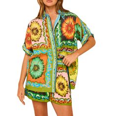 PRICES MAY VARY. Material: Women casual two piece outfits sets are made of 95% polyester, 5% spandex fabric, soft, breathable, lightweight, skin friendly and cozy to wear. Design: Women boho casual sets, women graffiti printing set, women casual summer set, women loungewear set, women tracksuit, women beach set, women summer vacation set, floral printing, short sleeve, button down, lapel shirt, casual loose T-shirt, matching with high waist shorts set, women loose sets are cozy and charming to w Casual Two Piece Outfits, Women Graffiti, Floral Graffiti, Vintage Graffiti, Women Loungewear, Set Active, Girls Night In, Floral Printing, Two Piece Outfits