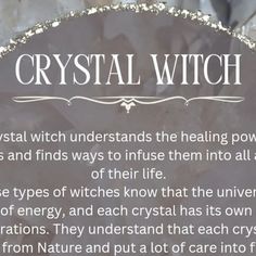 Willow Witchcraft on Instagram: "Are you a Crystal Witch? 🧙‍♀️ Here's a snippet of what a Crystal Witch embodies 👆🏼  Text taken from: thepeculiarbrunette.com  #todaysposts #topicoftheday #witchtypes #whichwitchareyou #crystalwitch #crystalwitchcraft #crystals" Witch, Healing, Crystals, On Instagram, Instagram