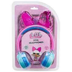 the headphones are pink and blue with sequins on them for girls to wear