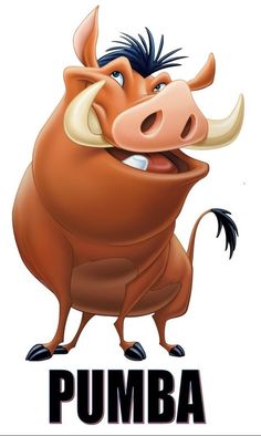 an image of a cartoon bull with the word pumba on it's face