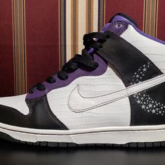 Price Is Firm. Bought These From Footlocker When They Dropped Back In 2006. Proof Of Purchase Available Upon Request. Possibly The Last Dead Stock Size 11 In Existence! Black/White-Quasar Purple Nike Dunk High Premium, Back In 2006, Nike Shoes Women Fashion, Nike Dunk High, Dunk High, Nike Shoes Women, Nike Dunk, Nike Dunks, Shoes Women