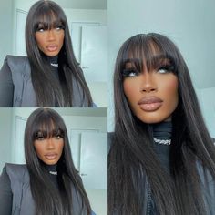 Lace Wig With Bangs, Straight Wig With Bangs, Cute Bangs, Layered Cut, Natural Human Hair, Frontal Hairstyles, 100 Human Hair Wigs, Human Virgin Hair, Wig With Bangs