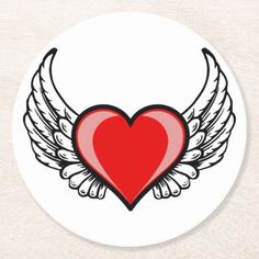 a heart with wings on a white background beverage coaster