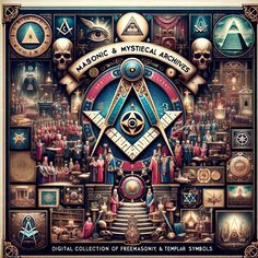 an image of masonic and mystic symbols on display in front of a poster for the museum