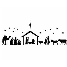 a nativity scene with the birth of jesus and three wise men in black on a white background