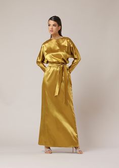 Satin dress, bridesmaid dress, gold dress, elegant dress, formal dress, dolman sleeve dress, summer dress, wedding guest dress, cocktail dress, silky dress, maxi dress, maid of honor, occasion dress, women dress, long dress, party dress, reception dress, satin maxi dress, summer wedding dress, beach bridesmaid dress. This dress is the embodiment of elegance, beauty, and ease. This style with dolman sleeve and tie- waist makes you effortless, comfortable, and luxurious. To wear for romantic dinne Bridesmaid Dress Gold, Satin Dress Bridesmaid, Summer Dress Wedding Guest, Summer Dress Wedding, Beach Bridesmaid, Dolman Sleeve Dress, Beach Bridesmaid Dresses, Gold Bridesmaid Dresses, Dress Wedding Guest