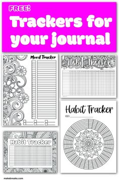 the free printable tracker for your journal is shown in black and white with pink background