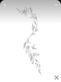 a drawing of flowers and leaves on a white background with the letter e in the middle