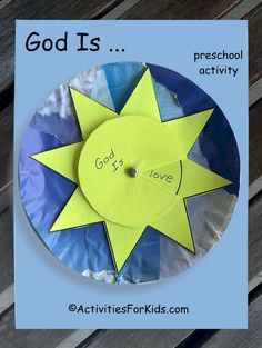 a paper plate with the words god is written on it and a yellow star in the middle