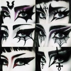 Black And Purple Goth Makeup, Gothic Makeup For Hooded Eyes, Purple Trad Goth Makeup, Spider Inspired Makeup, Purple Gothic Makeup, Trad Goth Eye Makeup, Black Goth Makeup, Spider Web Makeup, Gothic Eye Makeup