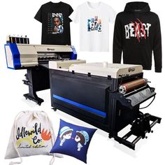 several different types of t - shirts being used by the printing machine and other items