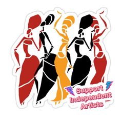 the logo for support independent artists, featuring three women in silhouettes with their arms up