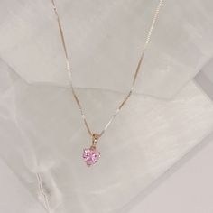 PINK CRYSTAL HEART MINI necklace Pink And Gold Necklace, Charming Pink Heart Necklace, Pink Cubic Zirconia Heart Charm Necklace, Dainty Heart-shaped Pink Gold Necklace, Cute Pink Heart-shaped Necklace, Cute Pink Heart-shaped Charm Necklace, Fuchsia Necklace, Pink Heart Necklace, Lavender Necklace