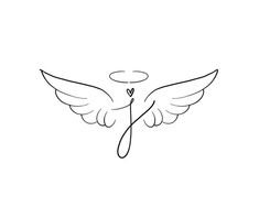 a line drawing of a dove with wings and a heart on it's back