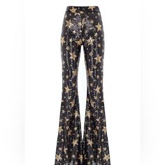 Sequin Star Print Side Zip 97% Polyester, 3% Spandex Black Wide Leg Pants With Star Print, Black Star Print Bottoms For Night Out, Eras Fits, Sequin Wide Leg Pants, Sparkly Pants, Star Pants, Lulu Pants, Wide Leg Crop Pants, Sequin Pants