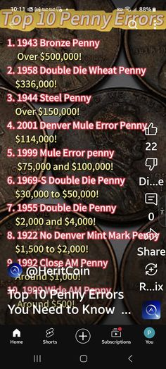 the top 10 penny euross are on display in this screenshote screen shot