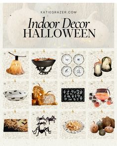 an image of halloween decorations on display with the words indoor decor halloween written above them