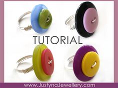 four different colored buttons are shown with the text, how to make button rings for jewelry