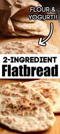 two ingredient flatbreads on a wooden cutting board